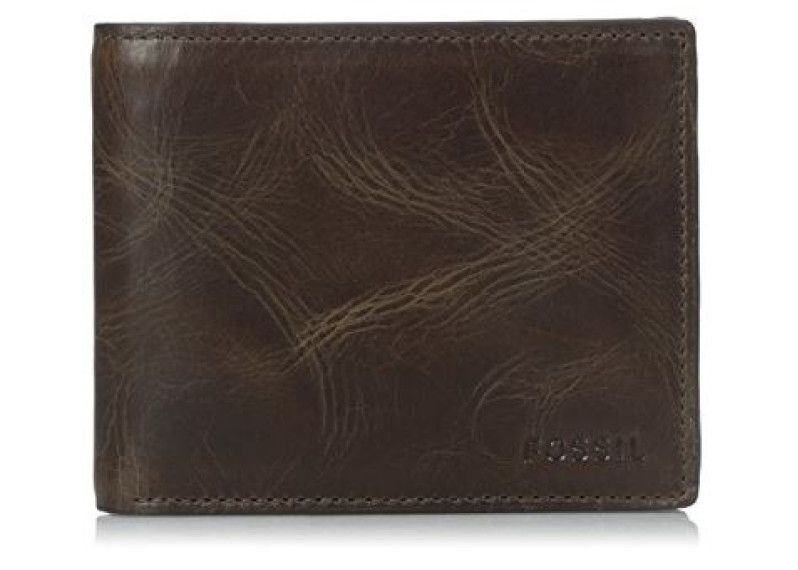 Fossil Men's RFID Blocking Derrick Bifold Wallet with Flip ID - Dark Brown